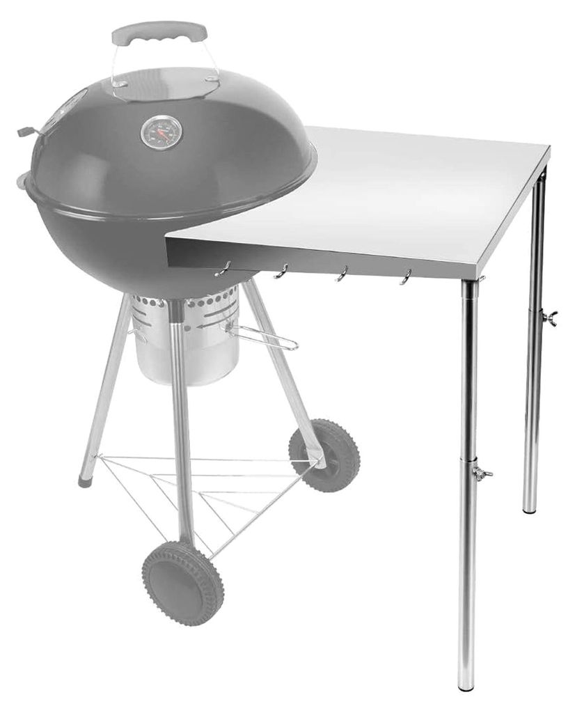 Beistelltisch aus Edelstahl für Holzkohlegrills, Höhenverstellbarer Seitentisch mit 4 Haken für Grillbesteck, Kompatibel mit Weber 47/57cm Kugel...