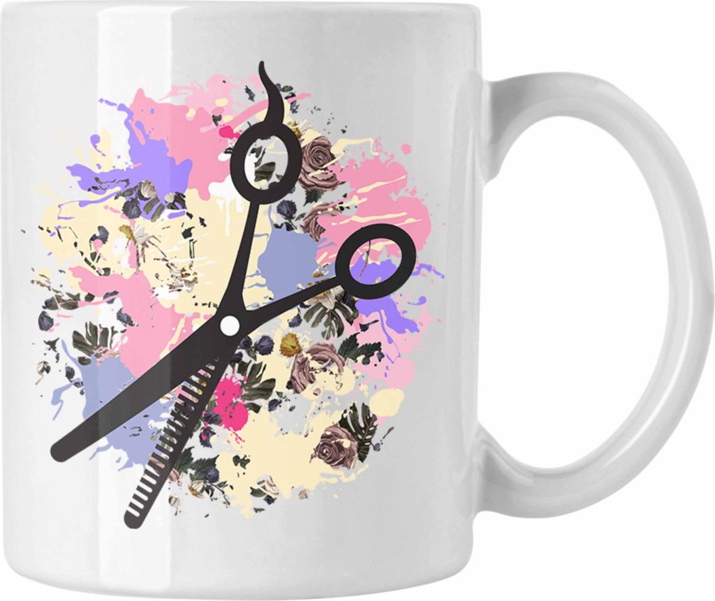 Trendation - Friseurin Tasse Geschenk Schere Grafik Frisörin Geschenkidee Geburtstag Weihnachten (Weiß)