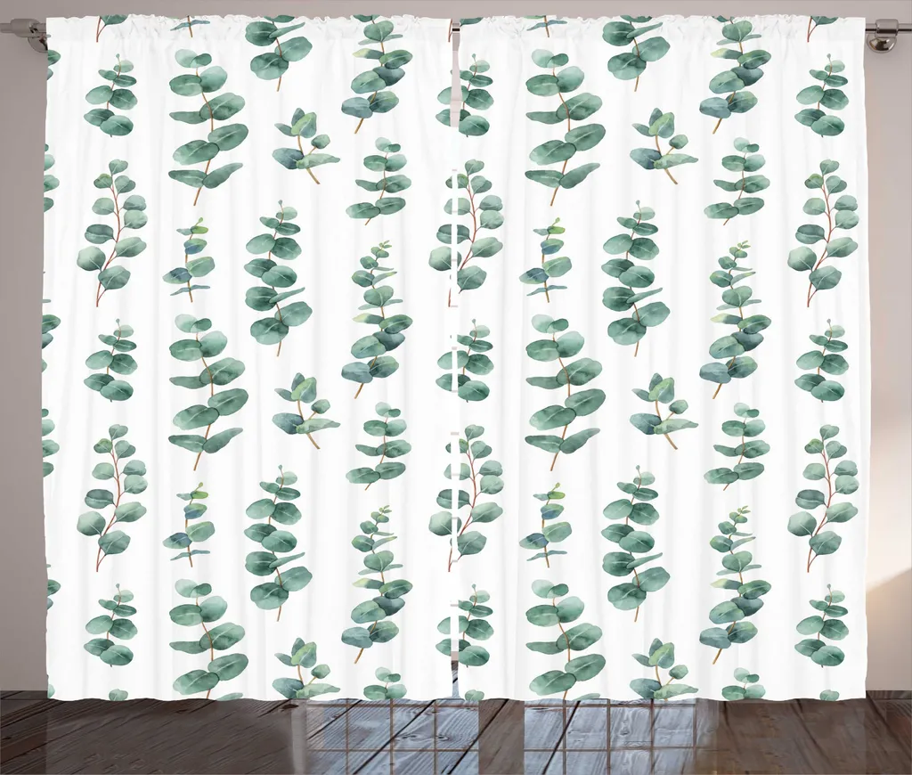 Rideau rustique eucalyptus ABAKUHAUS aquarelle 280 x 225 cm vert blanc