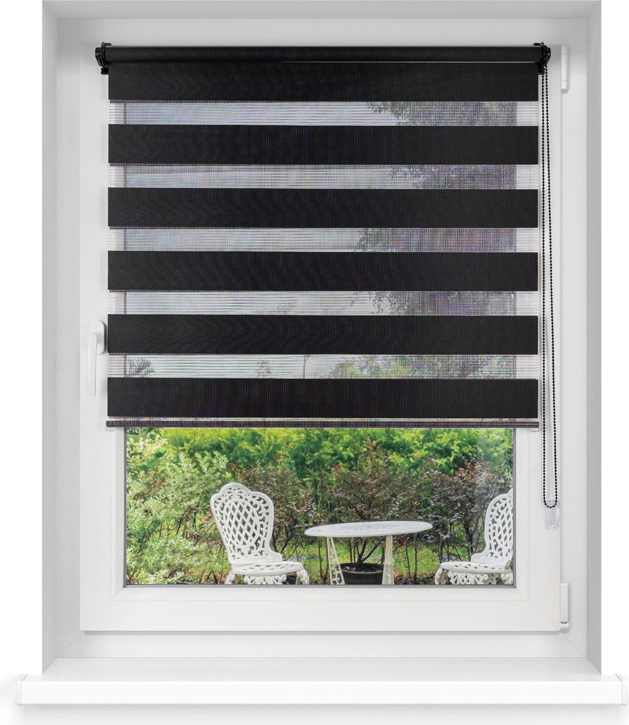 Victoria M. Klemmfix Doppelrollo / Duo Rollo, 85 x 120 cm, schwarz Verdunkelungsrollo mit zwei Stofflagen, ohne Bohren, pflegeleicht