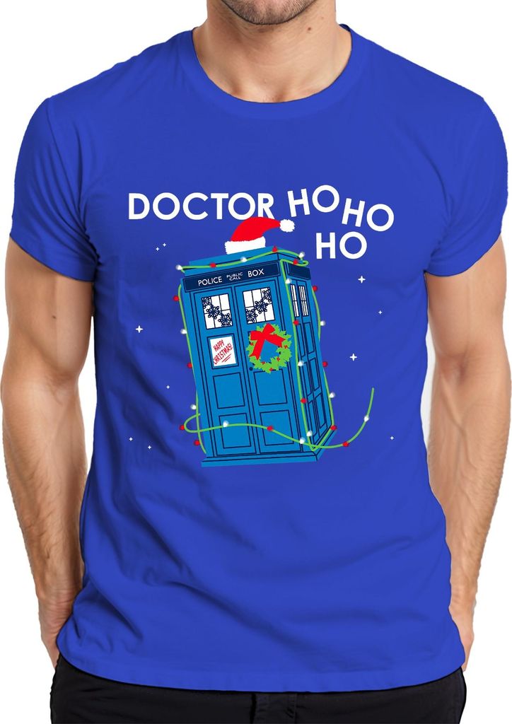 Doctor Ho Ho Ho Tardis Weihnachtsfeier Spaß Weihnachtsmann Dekor Herren T-Shirt, Blau, L