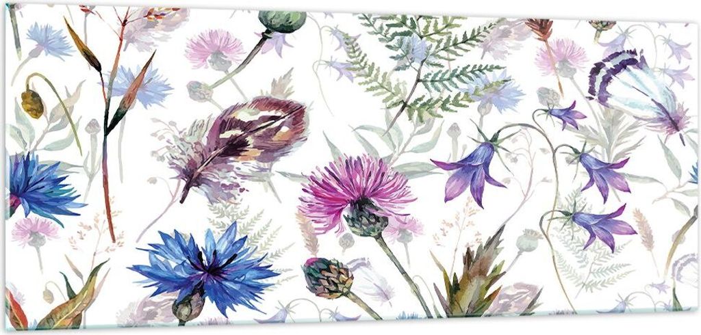 Bilder auf glas - Blume Wiese Natur - 100x40cm - Glasbilder - Wandbilder - Kunstdruck - zum Aufhängen bereit - Wanddekoration aus Glas - Glas Bild...