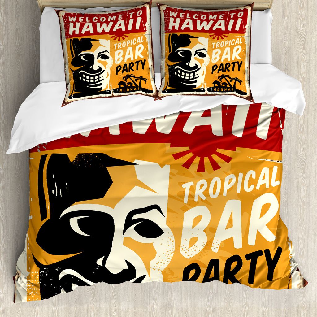 ABAKUHAUS Tiki Bar Bettbezug, Tropic Bar-Party, Milbensicher Allergiker geeignet mit Kissenbezügen, 155 cm x 220 cm - 80 x 80 cm, Mehrfarbig
