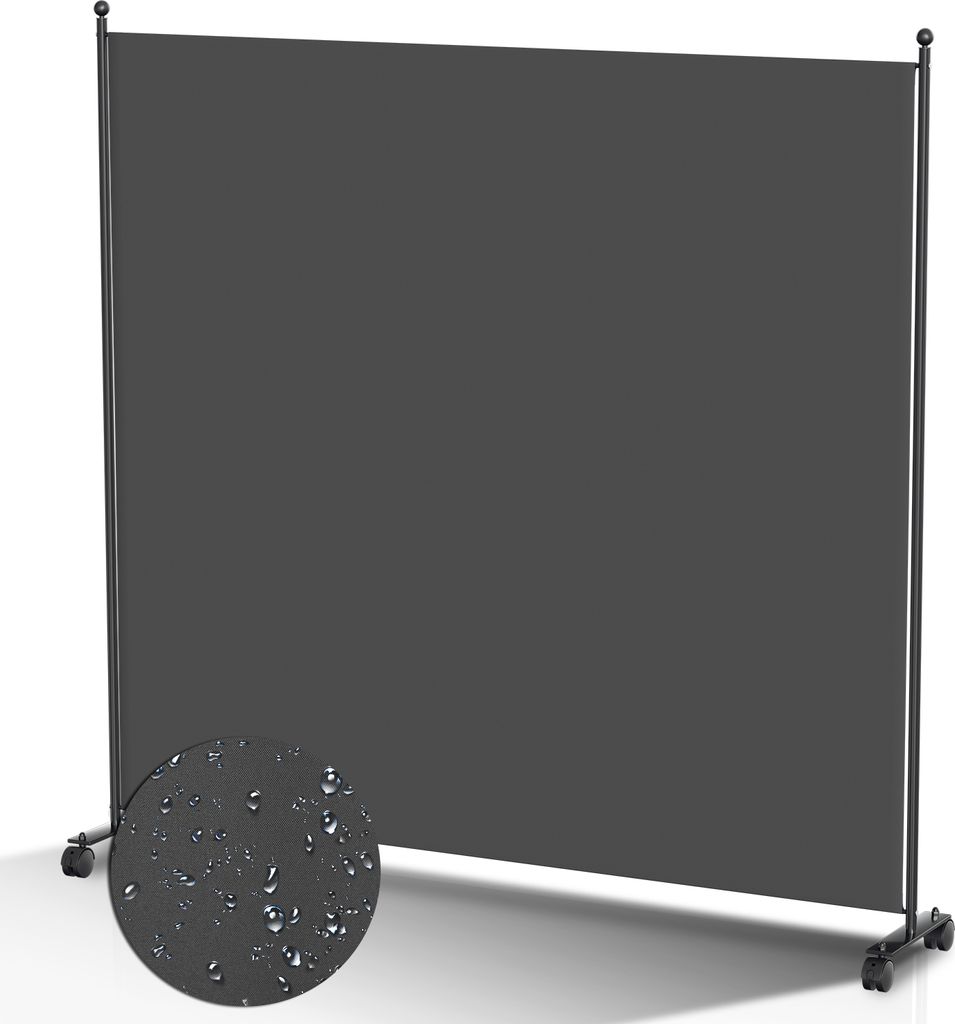 Paravent auf Rollen 1 teilig Anthrazit 187x181 cm Outdoor Raumteiler Garten Spanische Wand Trennwand Raumtrenner