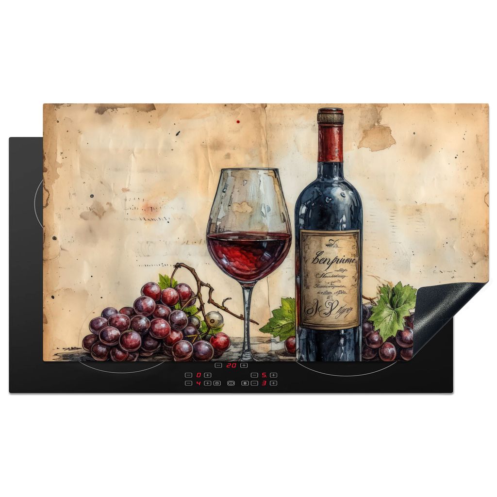KitchenYeah Herdabdeckplatte Wein - Trauben - Jahrgang , 89x51cm, Küche Deko, Glaskeramikkochfeld Herdabdeckung, Abdeckplatte fùr Kochfeld