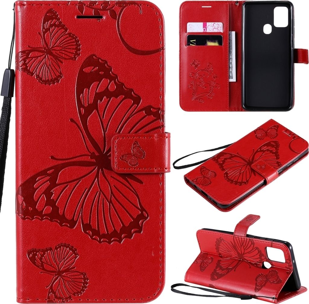 Mobigear Butterfly Samsung Galaxy A21s Hülle Klapphülle Geldbörse - Rot