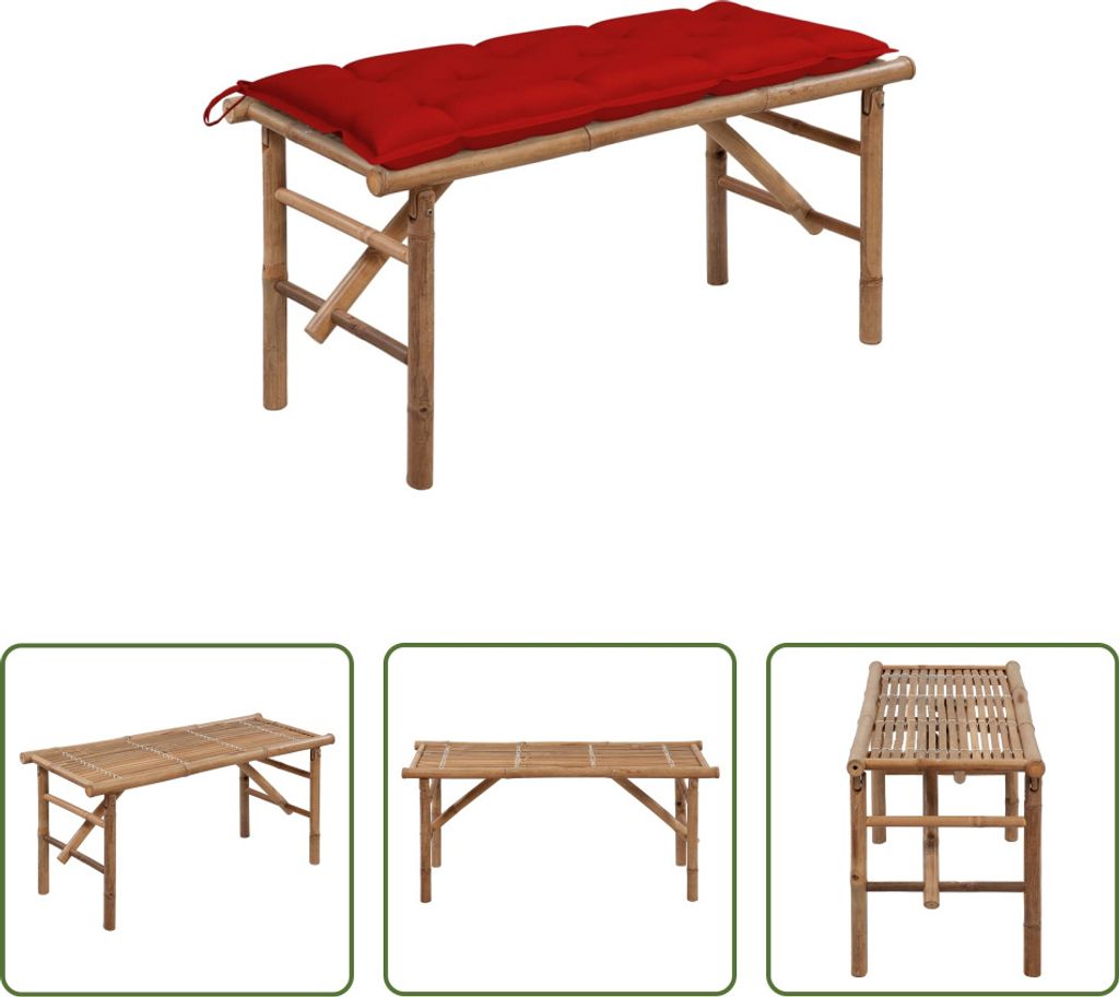 The Living Store Klappbare Gartenbank mit Auflage 118 cm Bambus