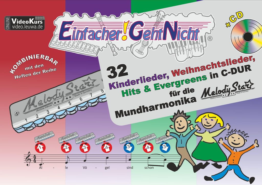Einfacher!-Geht-Nicht: 32 Kinderlieder, Weihnachtslieder, Hits & Evergreens in C-DUR, für Mundharmonika, mit CD