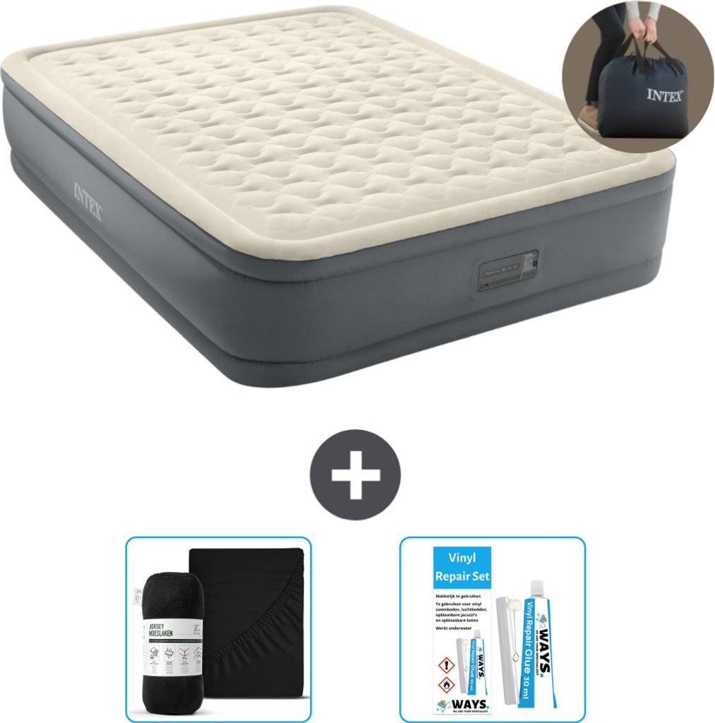 Intex Luftbett - 2 Personen - 152 x 203 x 46 cm - Grau - Inklusive Pumpe - Spannbettuch en Reperaturset