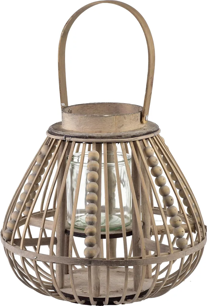 Photophore d'ambiance Lucie pour salon et terrasse - Osier gris 30x28 cm