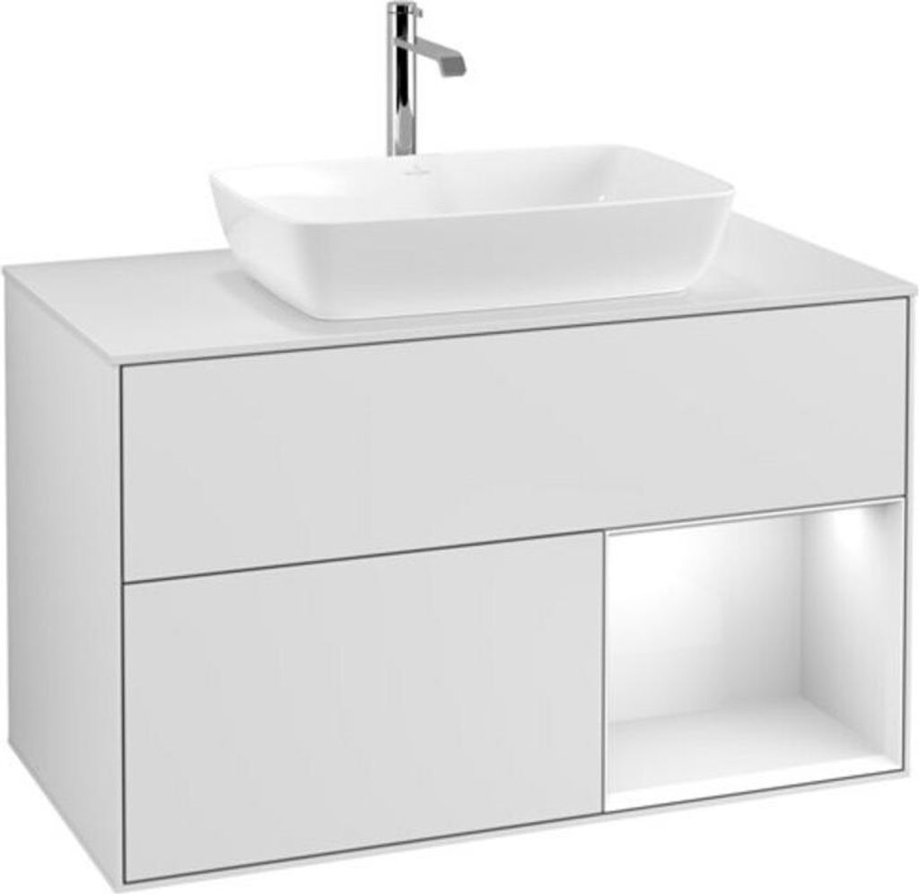 V&B Waschtischunterschrank Finion 100, Pl w m, Reg glo wh. Lac, wh. m Lac