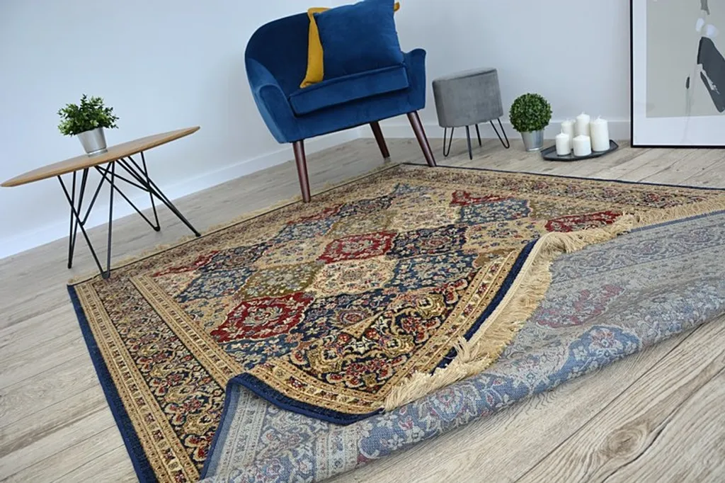 Tapis Bleu Foncé Multicolore WINDSOR avec Franges et Rosettes 120x170
