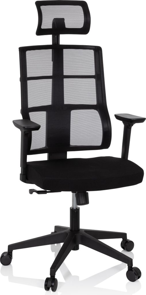 hjh OFFICE Profi Bürostuhl SPINIO PRO Ergonomischer Schreibtischstuhl mit Armlehnen (höhenverstellbar) Stoff / Netzstoff Schwarz Drehstuhl für B...