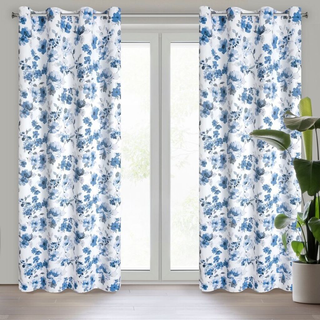Vorhang CAREN weiß blau 140x250 cm Ösen Ösenvorhang