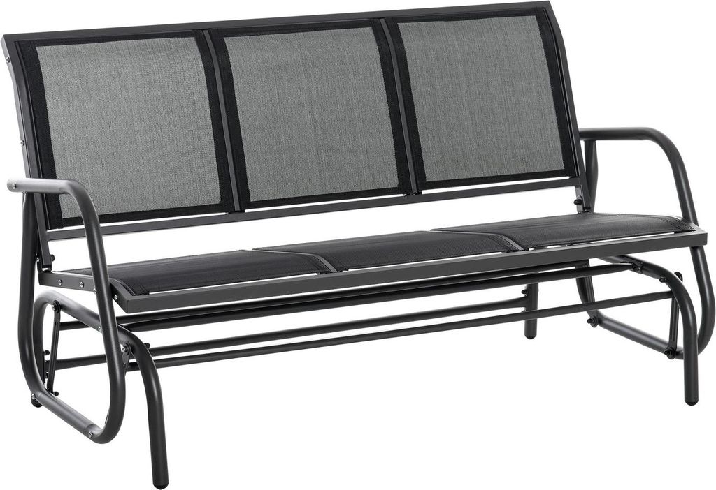 Schaukelstuhl 3-Sitzer Robuste Gartenbank als Gartenschaukel, Metall, wetterfest, Schwarz, 151x75x85cm