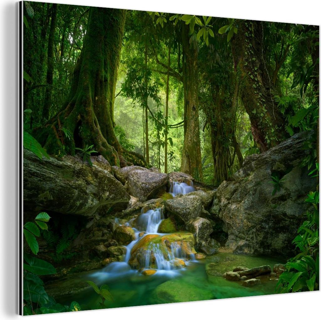 MuchoWow Wanddekoration Metall Metallbild Wandkunst 80x60 cm Dschungel - Steine - Wasser - Natur - Pflanzen MuchoWow Aluminium Gemälde - Alubild