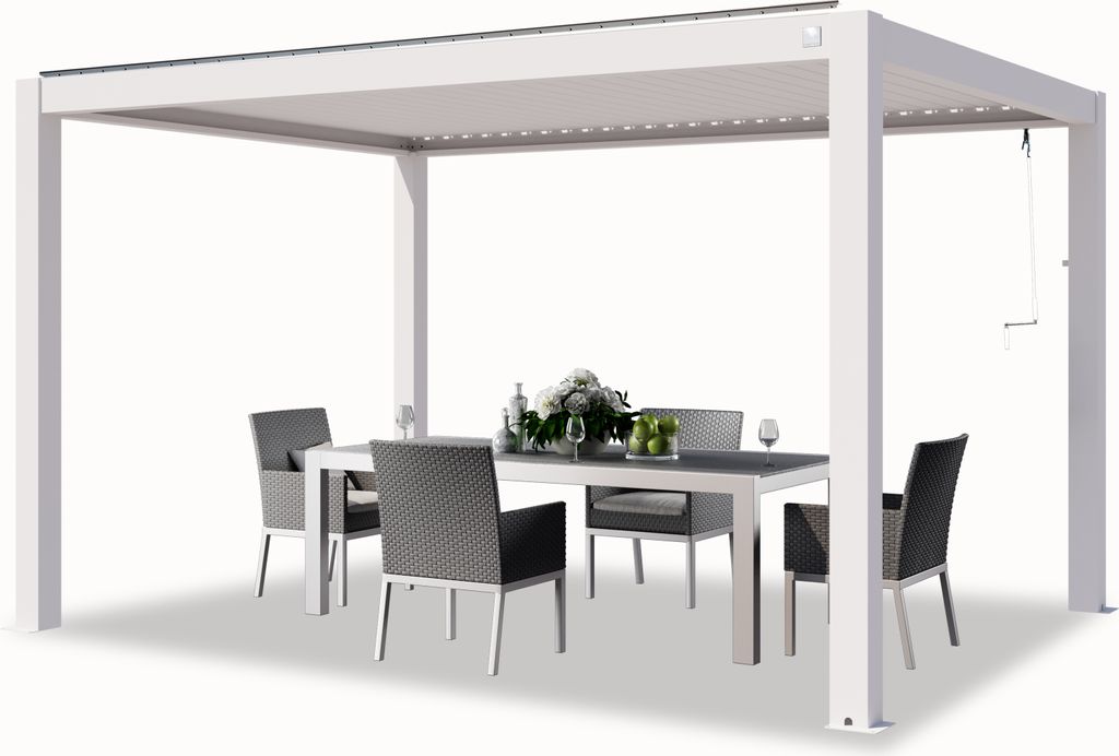 PRIMEYARD Pergola 3x4 m Aluminium Pfosten mit Lamellendach aus Aluminium weiße Terrassenüberdachung