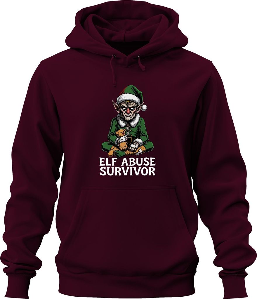 Elf Abuse Survivor böser Weihnachtself düster Geschenk Uni Hoodie Kapuzenpullover, Burgundy, 3XL