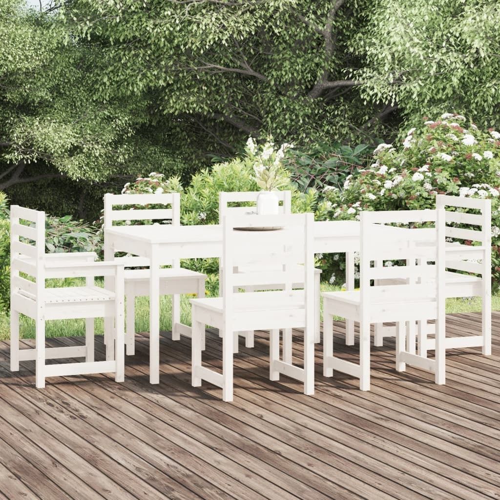 Maison Exclusive - 7-tlg. Garten-Essgruppe Weiß Massivholz Kiefer