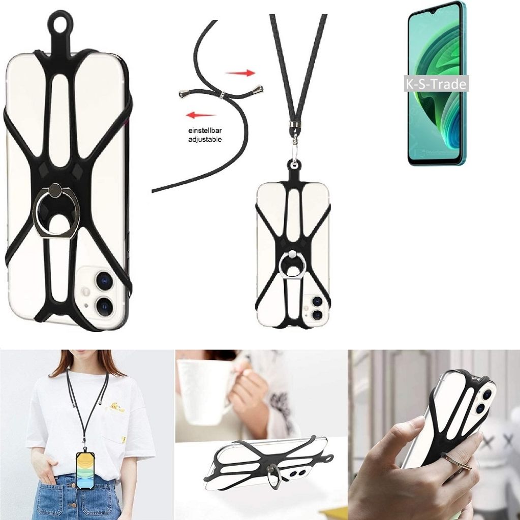 K-S-Trade 3in1 Handykette Handyband Handykordel Halsband Smartphone-Ring Handy-Ring kompatibel mit Xiaomi Redmi Note 11E 5G Fingerhalterung Handyring