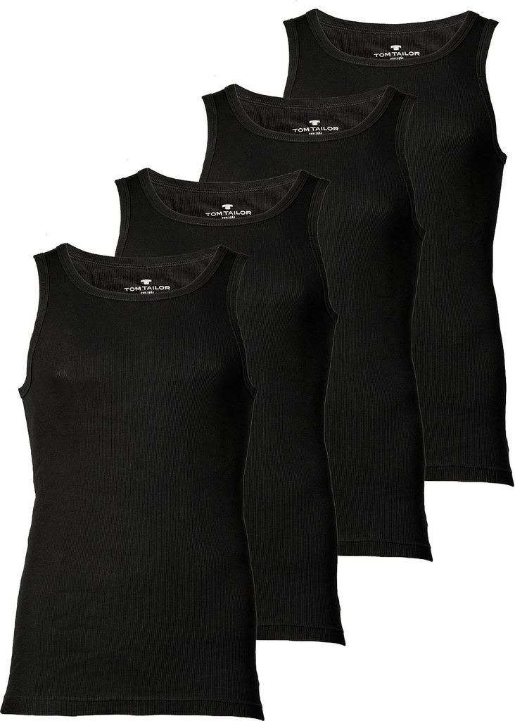 TOM TAILOR Herren Tanktop, 4er Pack - Unterhemd, Garron S, einfarbig Schwarz S