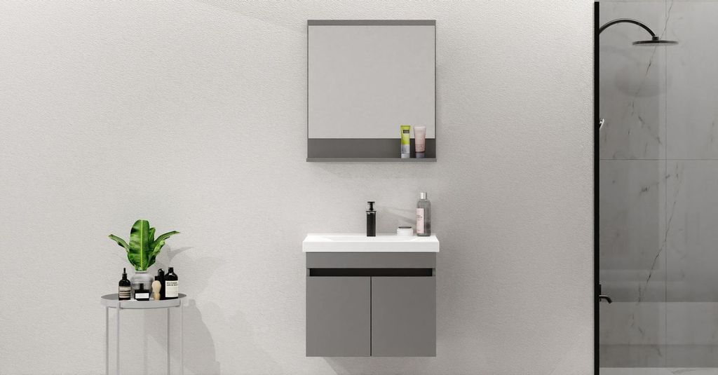 Skye Decor, Hochwertiges Badezimmermöbel-Set (2 Teile), Mattgrau | 100% PVC-beschichtete Spanplatte, Keramikbecken, Metallgriffe, Wandmontage mög...