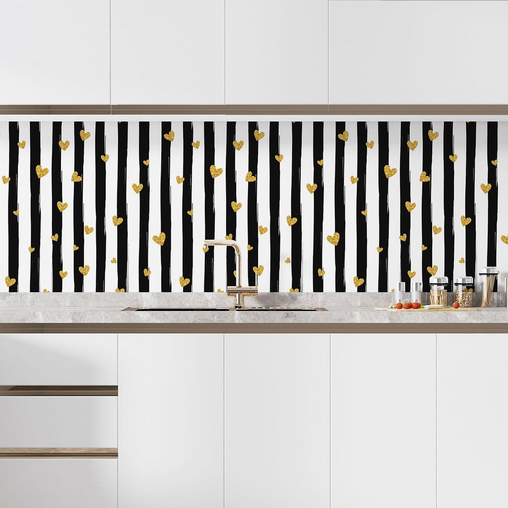 Klebefolie für Küchenrückwand – Lumaléa – Herzen und Streifen – Klebefolie + GLANZ-Schutz – 60 x 60 cm