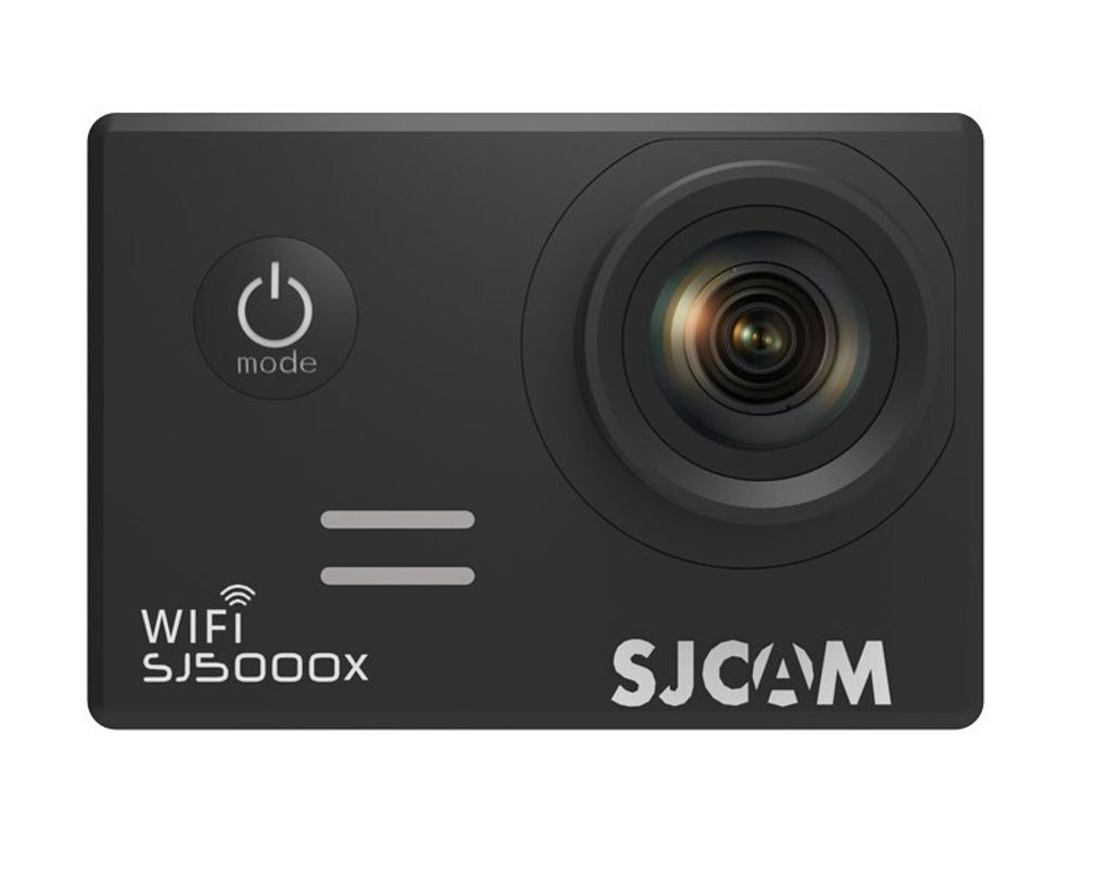 A black SJCAM SJ5000X action camera is shown against a white background.