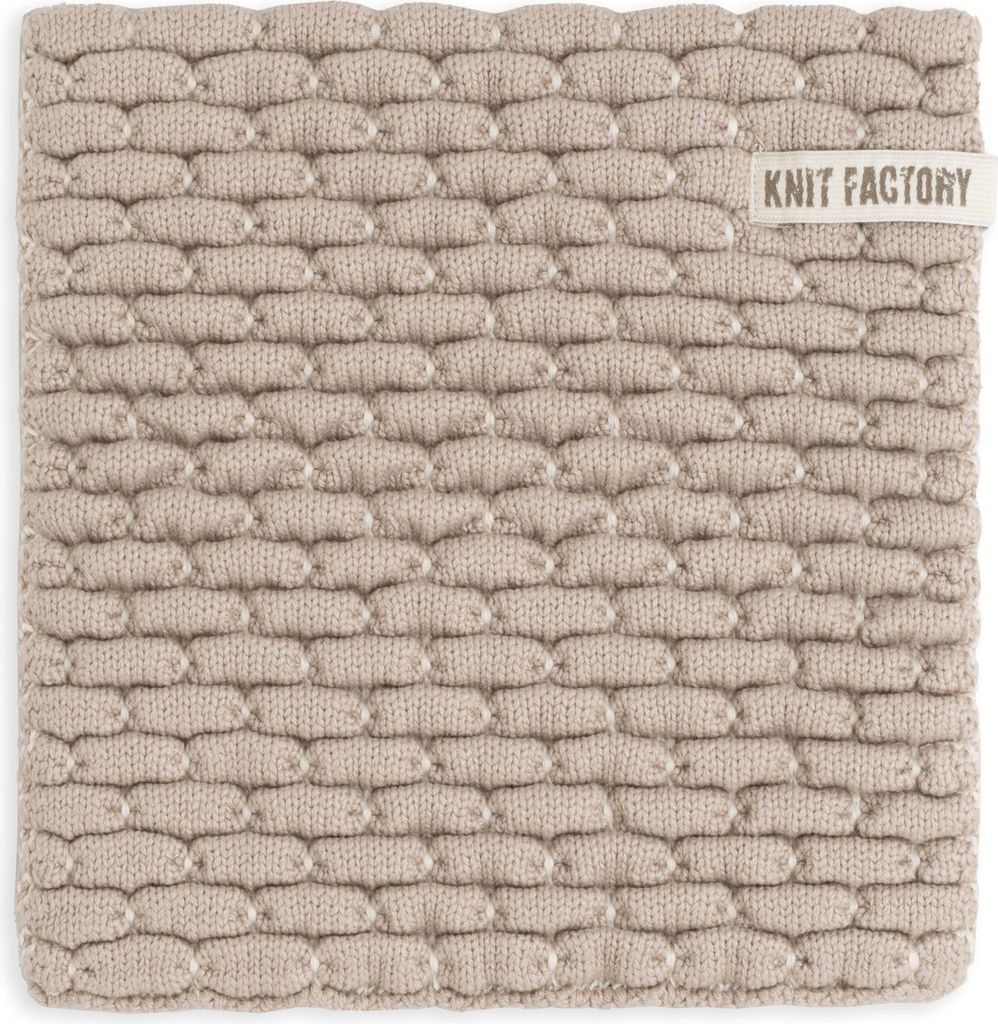 Knit Factory Gestrickter Topfuntersetzer Block - Ecru/Taupe - 20x20 cm