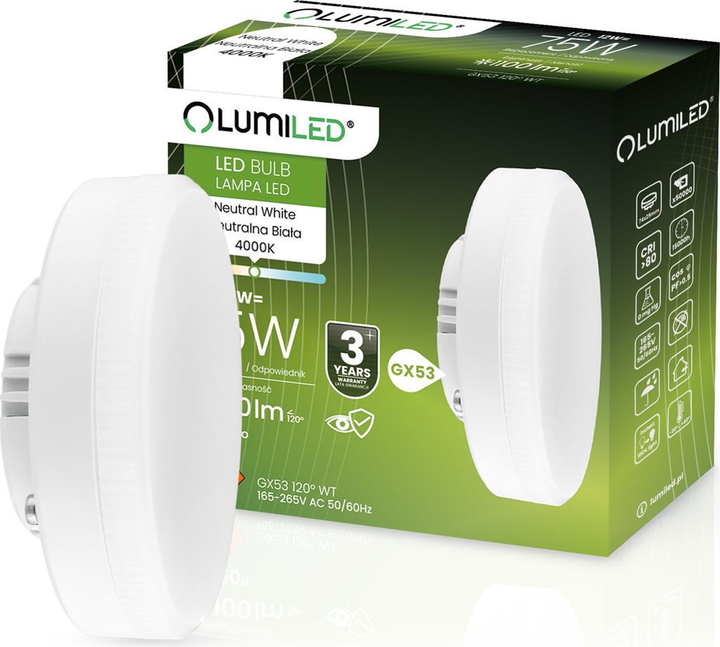 LUMILED GX53 LED, 12W žárovka 1100 lumenů, 4000K neutrální Obrázek produktu 1