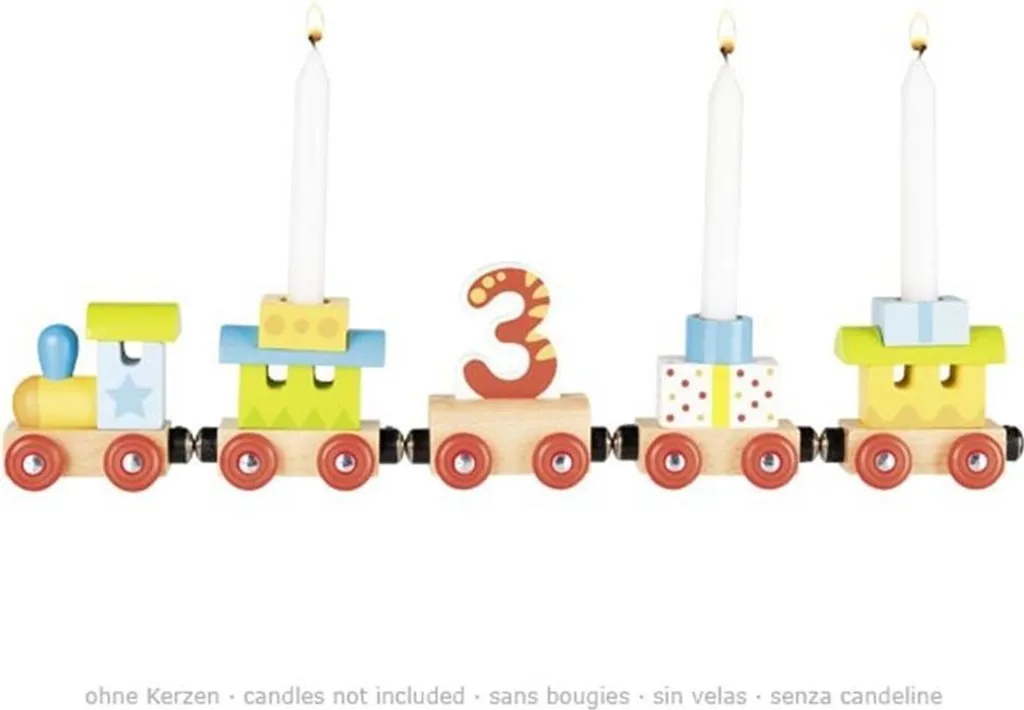 Train d'anniversaire pour bougies et décoration de table enfant bois goki