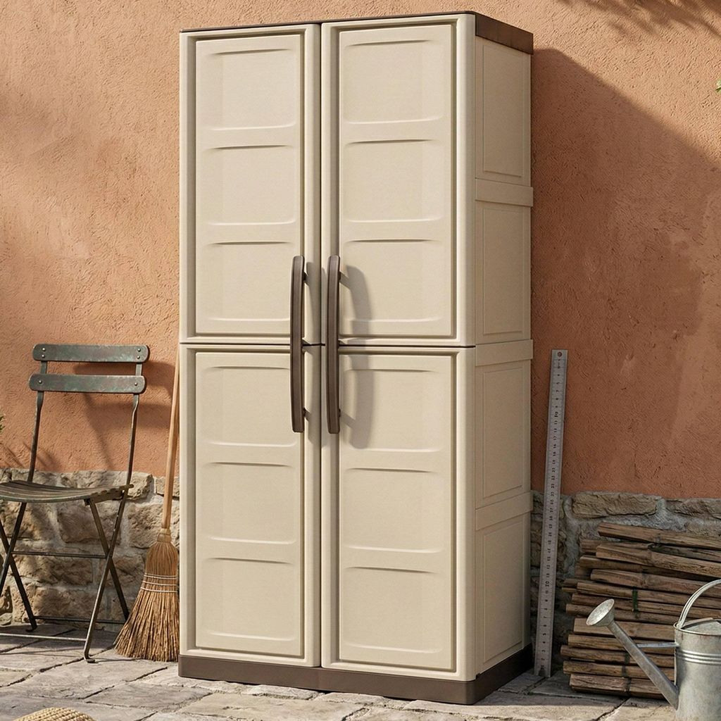 Garten-Schrank Beige - Outdoor-Schrank 39x70x165 cm Produktbild 