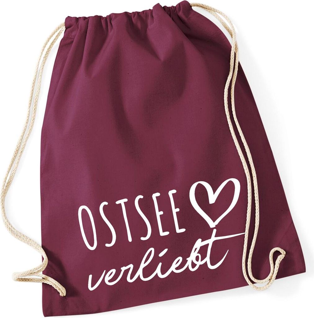 Huuraa Turnbeutel Ostsee verliebt 12 Liter Burgundy Baumwolle Rucksack Geschenkidee