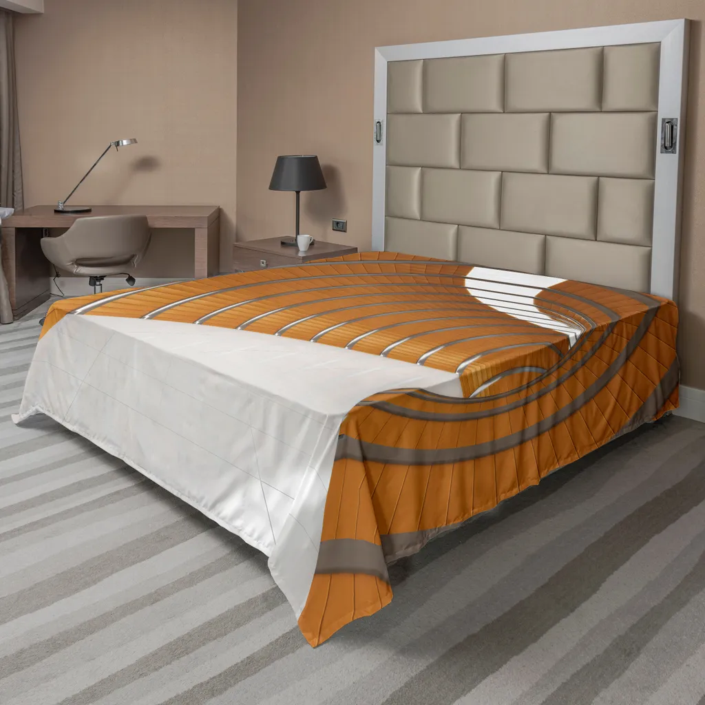 ABAKUHAUS Lenzuolo moderno, corridoio lungo illuminato moderno, immagine geometrica moderna con struttura a tunnel, lenzuolo superiore morbido e confortevole per un letto decorativo, 1 pezzo, 275 cm x 260 cm, arancione grigio