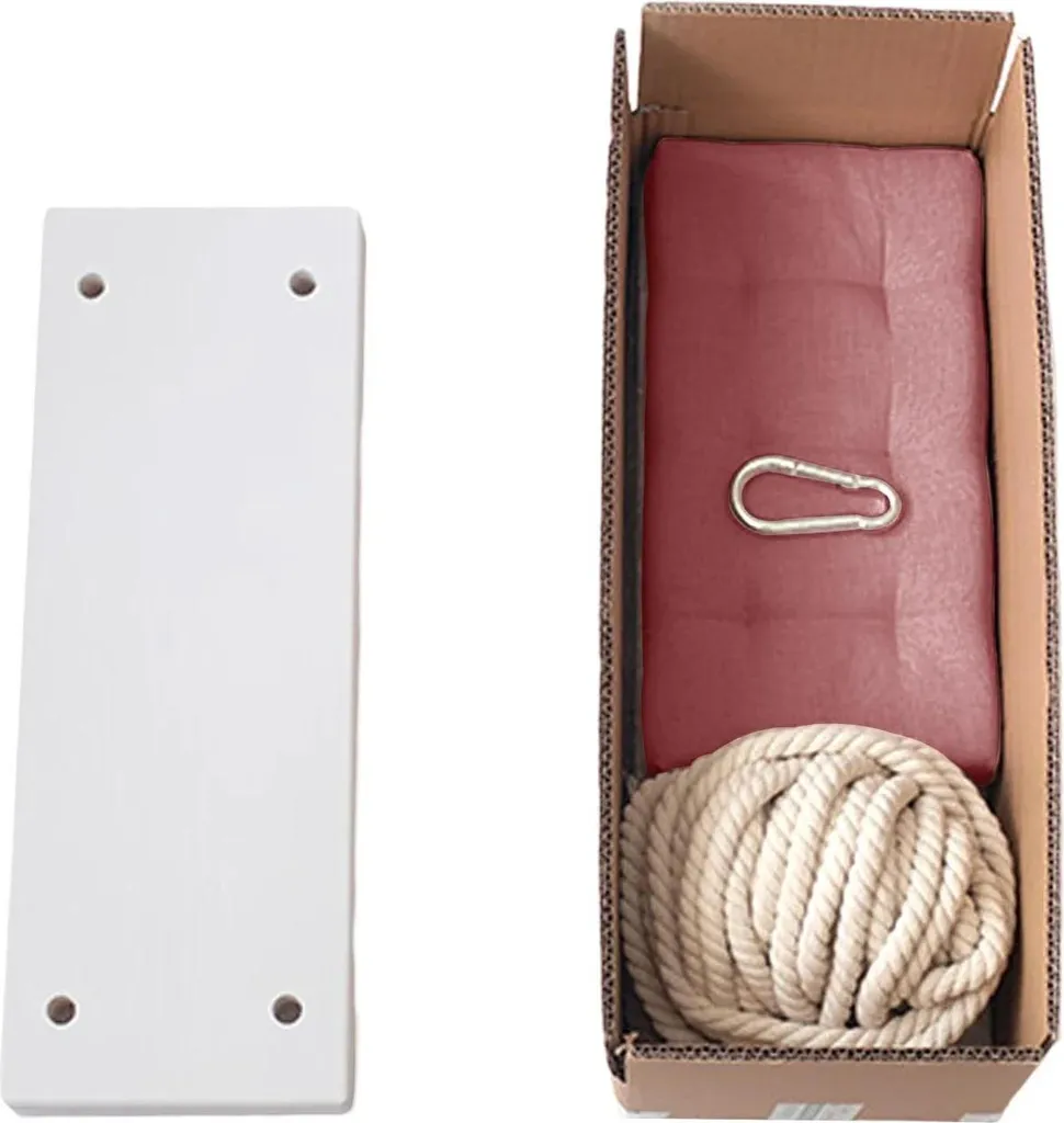 Balançoire de chambre en planche bois et assise textile rose poudré - 7