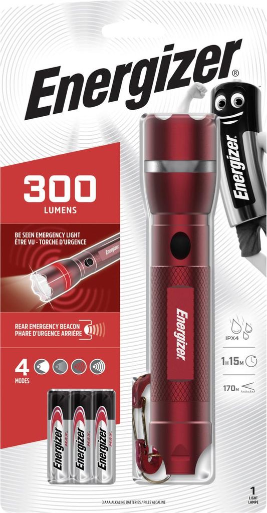 Energizer Taschenlampe Emergency Metal Light inkl. 3x AAA rot