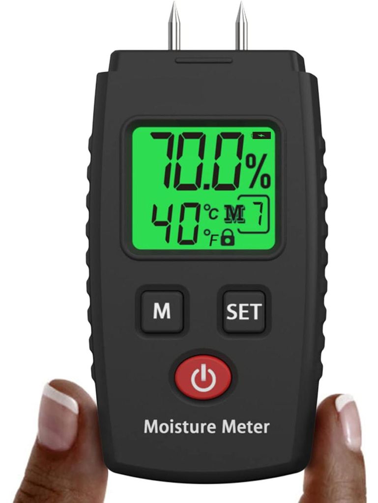Feuchtigkeitsmessgerät, Feuchtigkeitsdetektor mit LCD-Bildschirm und grüner Hintergrundbeleuchtung, Stift mit 5 Modi, Schimmeldetektor für Holz ...