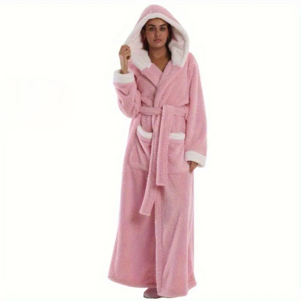Accogliente accappatoio in pile con cappuccio per donne e uomini - idea regalo, accappatoio con cappuccio per coppia, colore: rosa, taglia: L