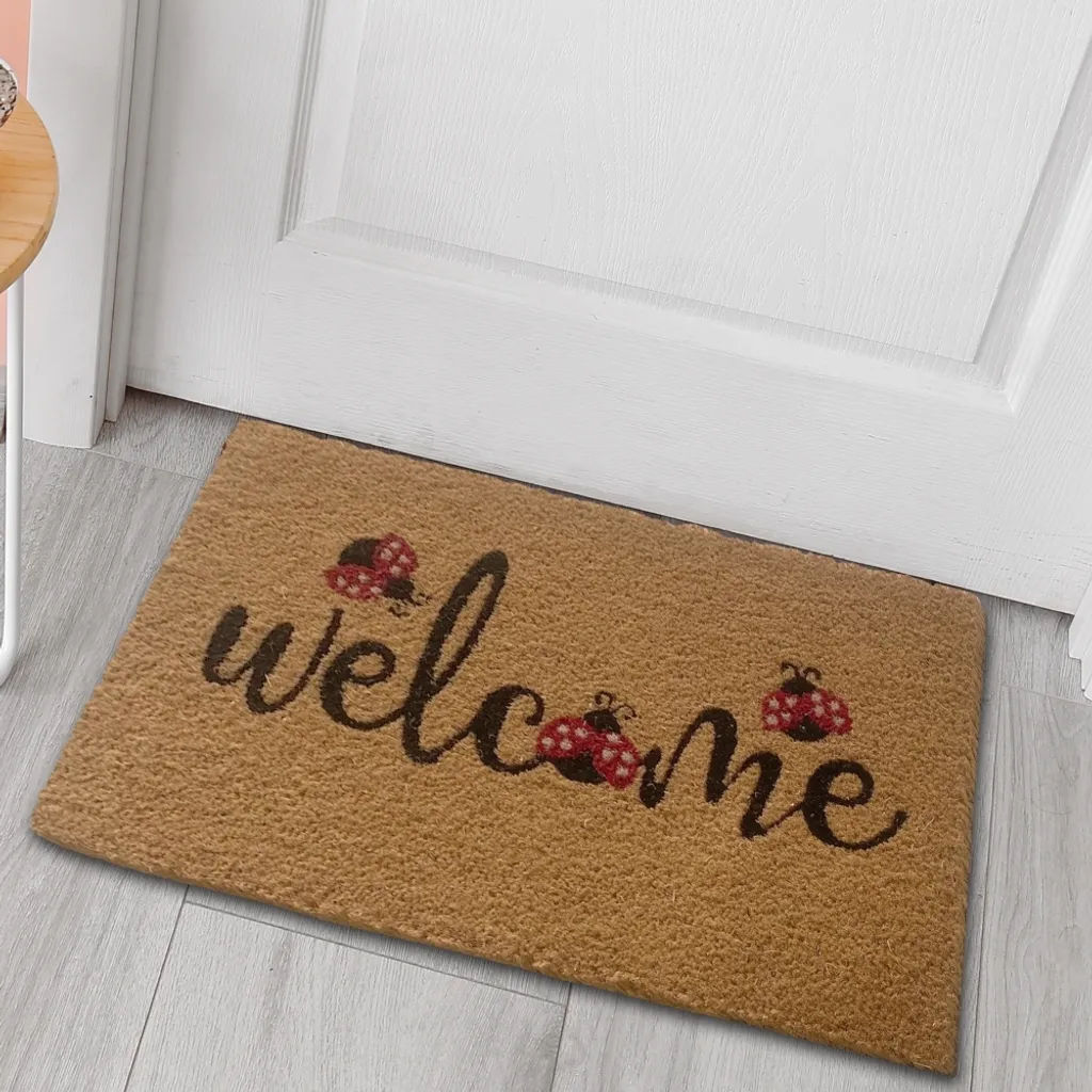 Grand paillasson coco 60x90 cm antidérapant Welcome Coccinelle
