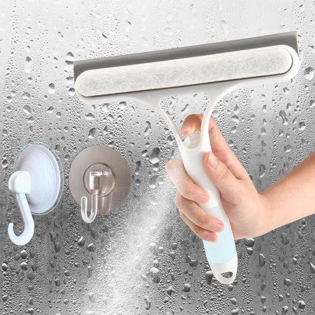 Silikonischer Duschtrockner mit 2 lebhaften Haken, Wasserstrahlfunktion und Raumlüfter, 21,5 cm breit für Badkamerspiegel, Fenster, Fliesen, Glas...