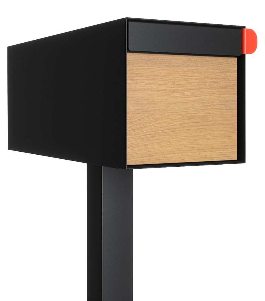 Standbriefkasten Americano in Schwarz mit Holzdekor-Front