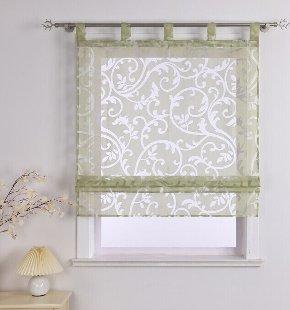 Delien Raffrollo mit Schlaufen Ausbrenner Raffgardinen Schlaufenrollo Modern Küche Gardinen Transparent Grün BxH 80x140 cm