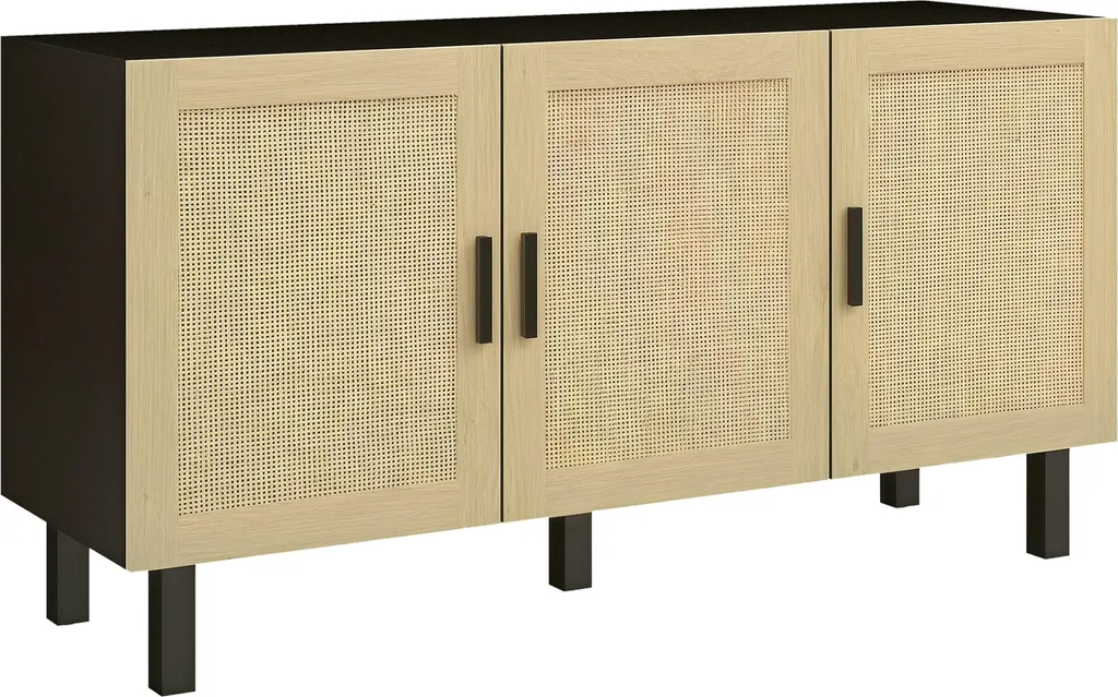 Buffet Bas Gain de Place : Rangez tout avec Style - Cannage et Bois Noir