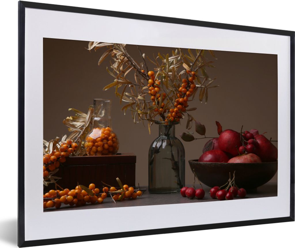 MuchoWow® Gerahmtes Poster Obst - Vase - Stilleben 60x40 cm Produktbild 