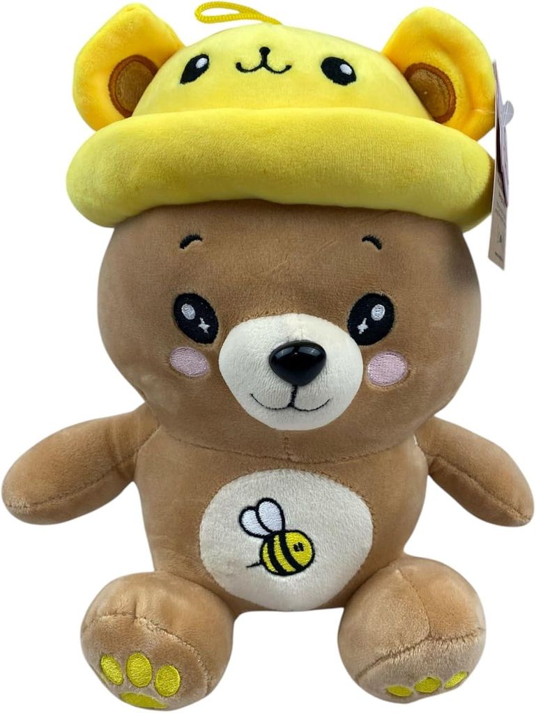 Kuscheltier Bär 25 cm mit Mütze braun-gelb – Weiches Produktbild 