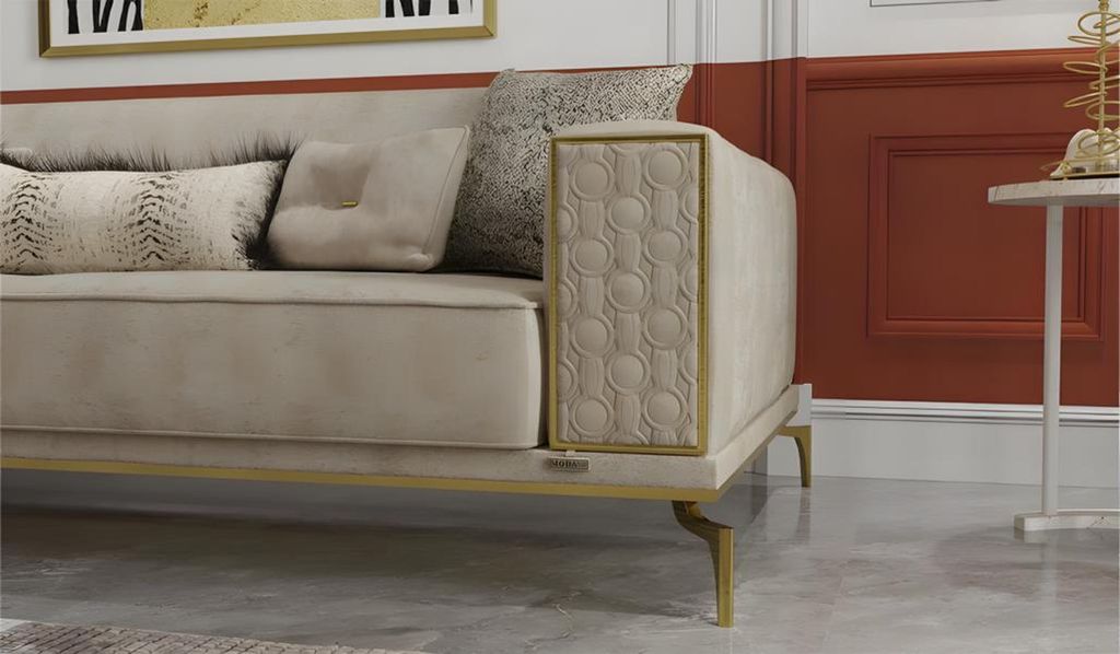 Zweisitzer Couch Sofa 2 Sitzer Polstersofa Stoffsofa Beige Luxus New