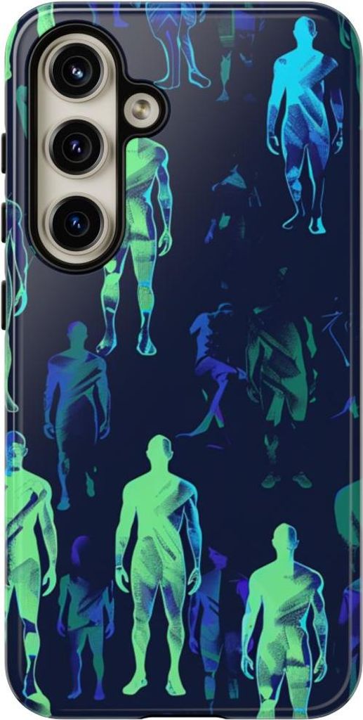 Dynamisches Neonfiguren-Muster in Blau und Grün – Hülle Kompatibel mit Samsung Galaxy S24