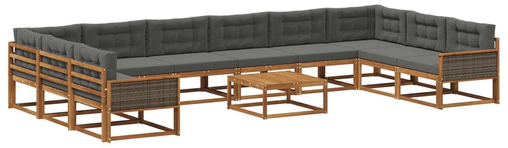 vidaXL Outdoor-Sofagarnitur mit Kissen 11 pcs Natur und Anthrazit