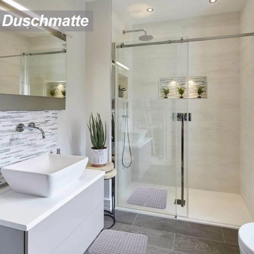 Tapis de douche carré antidérapant en PVC gris pour bac de douche 48cm