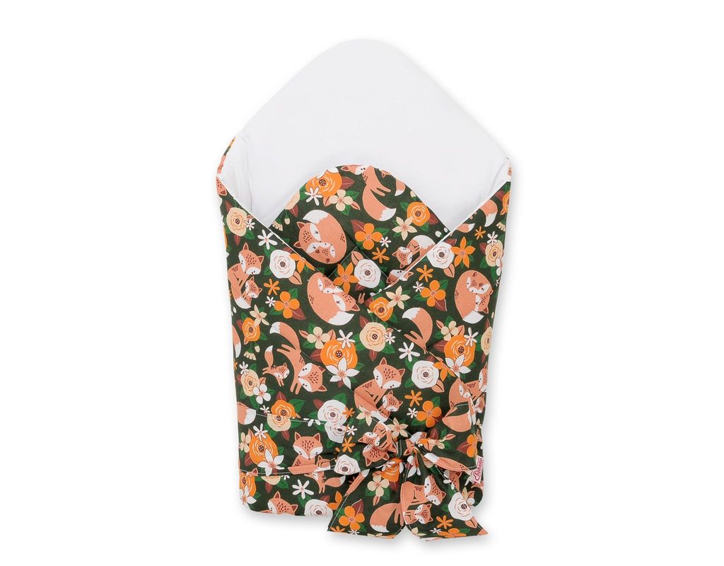 2-in-1 Babytragetuch mit Bändern, versteift und weich - Fuchsfamilie auf Grün